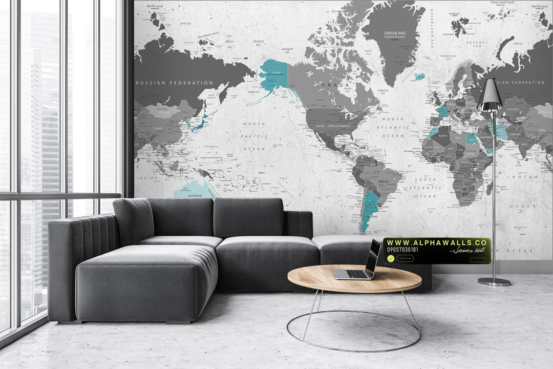 پوستر دیواری نقشه جهان مینیمال طوسی