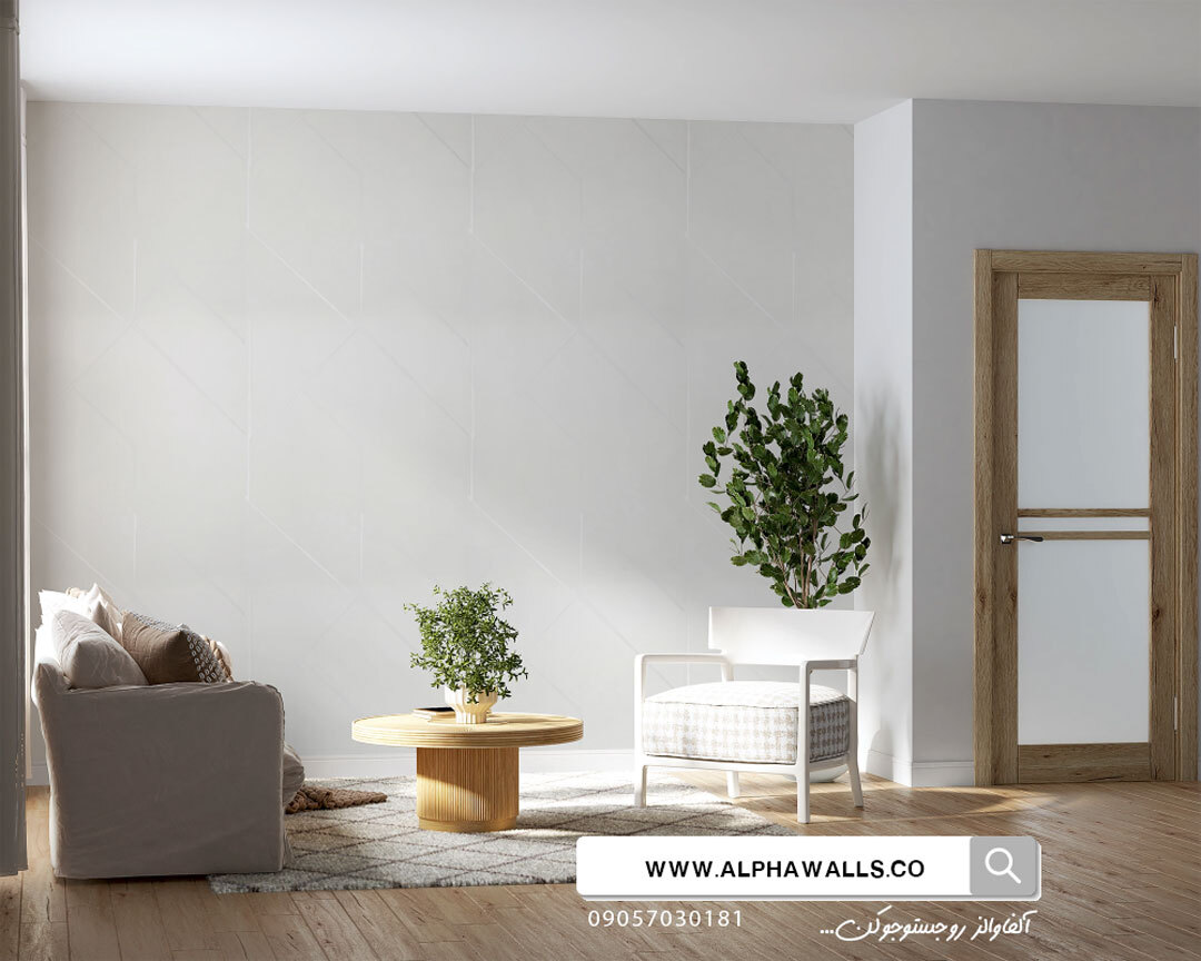  کاغذ دیواری سفید طرح هندسی آینه ای طوسی 