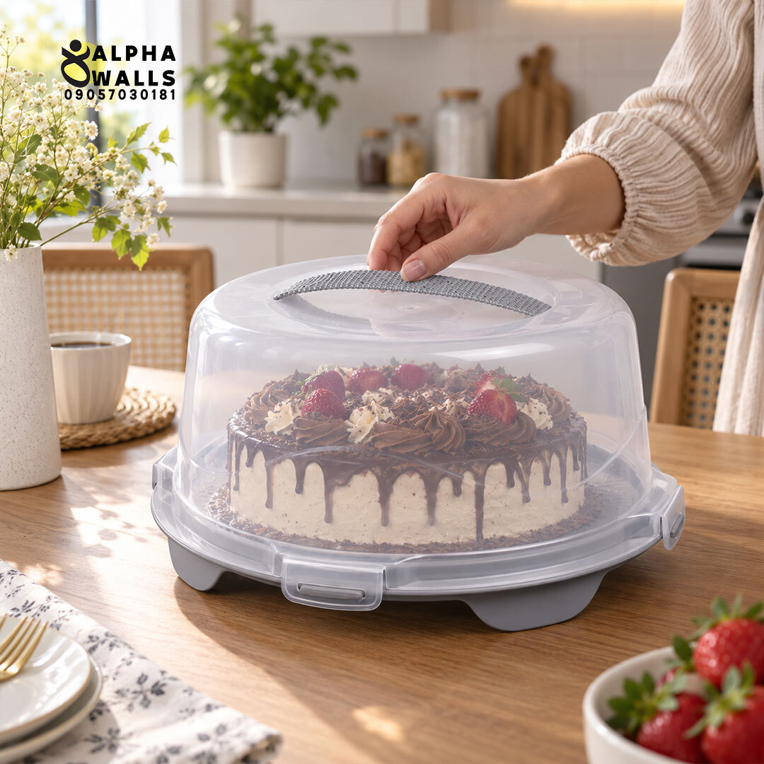 جا کیک گرد طوسی و حمل کیک گرد دستهدار مدل هومکیک | HomeCake Round Cake Carrier
