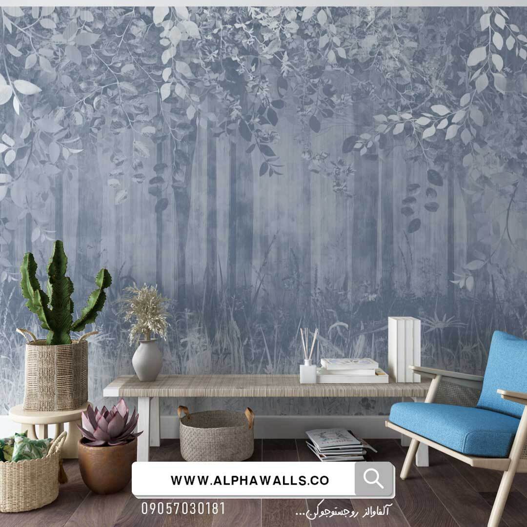  پوستر دیواری آبی طرح شاخ و برگ کد طرح F2018 