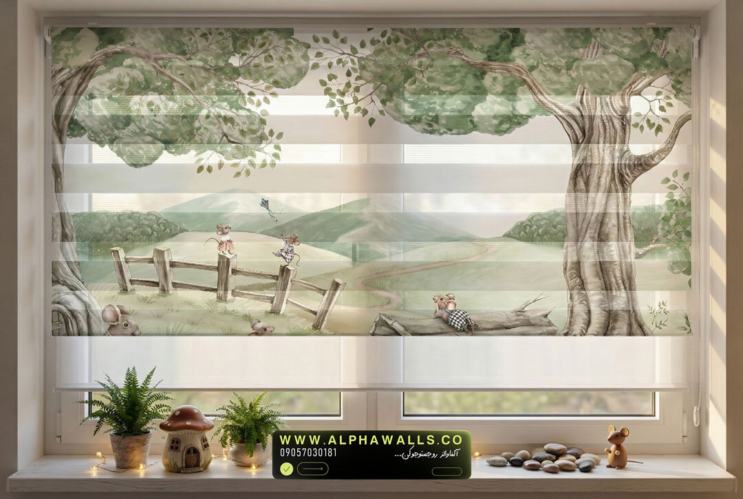  پرده زبرا اتاق کودک طرح طبیعت داستانی با حیوانات جنگلی 
