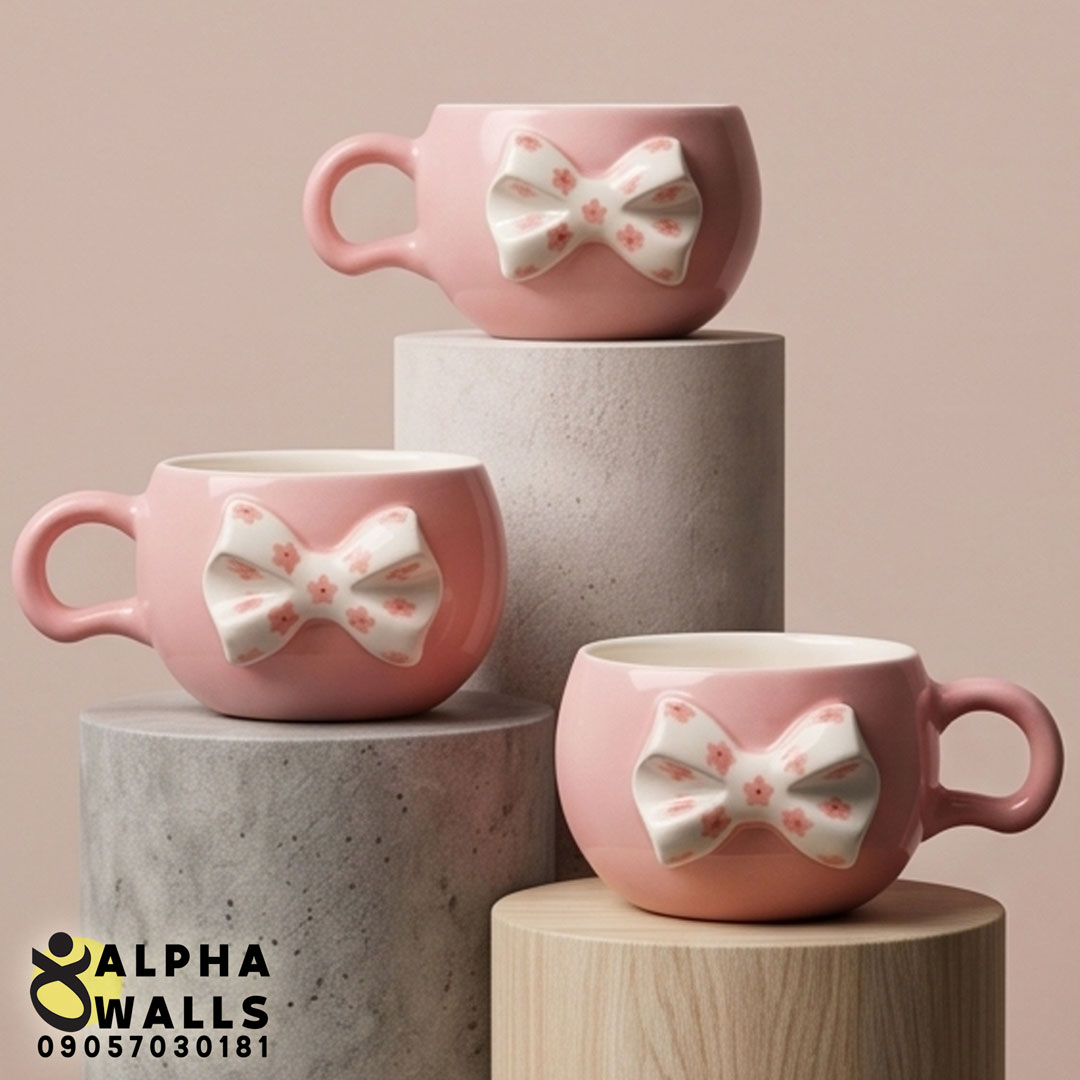  ماگ و فنجان لته خوری مدل Pink bow tie 