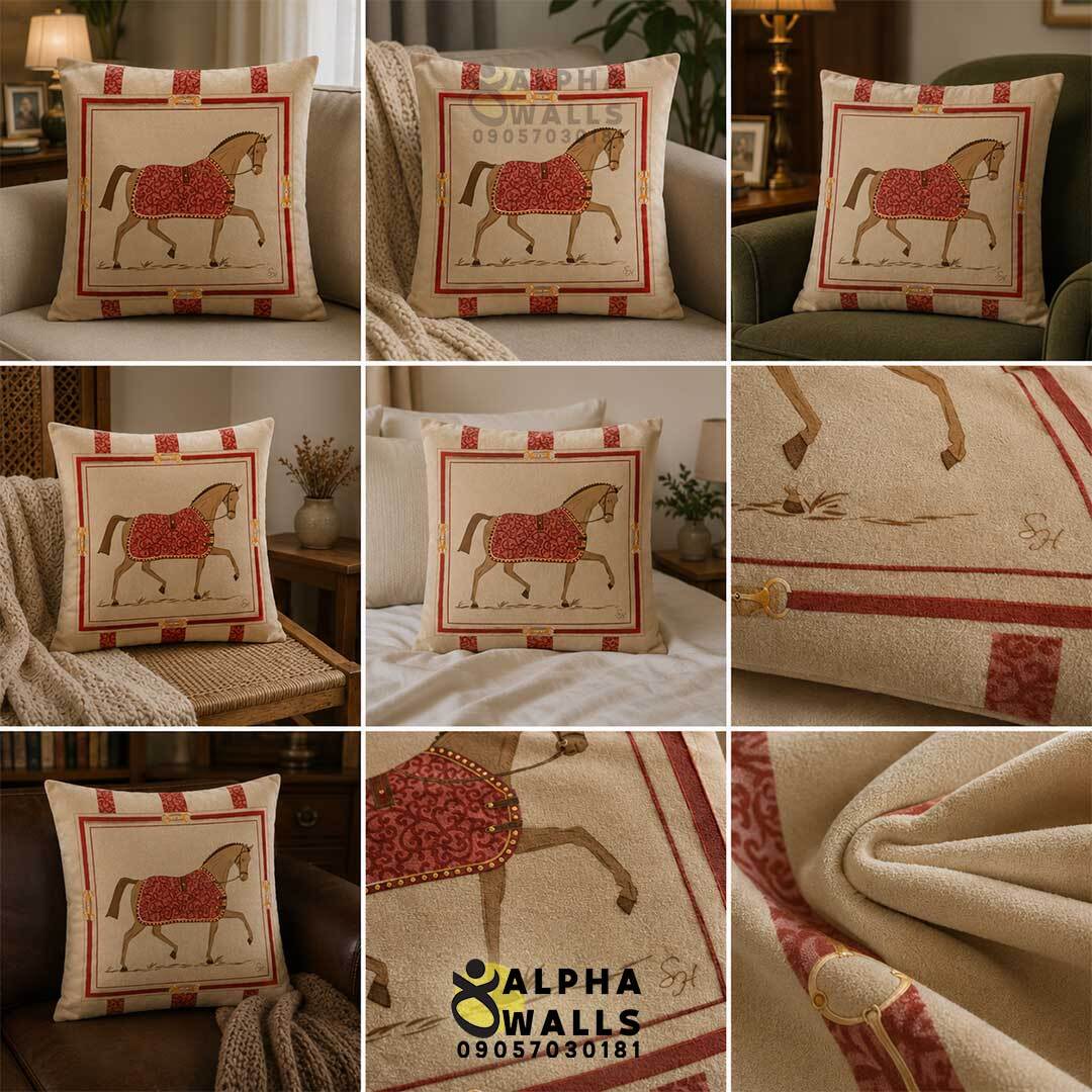 روکش کوسن مخمل طرح اسب کلاسیک مدل Horse Classic