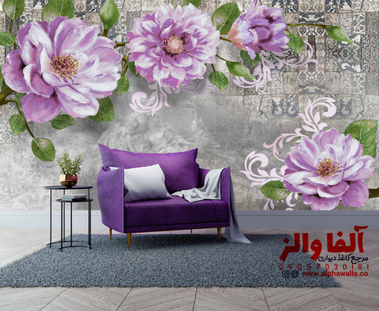 پوستر دیواری اتاق خواب طرح گل بنفش کد 4433