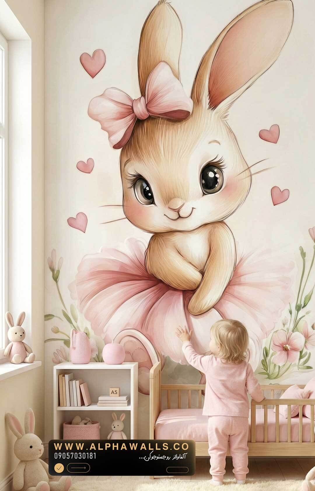 پوستر دیواری کودک طرح خرگوش بالرین صورتی