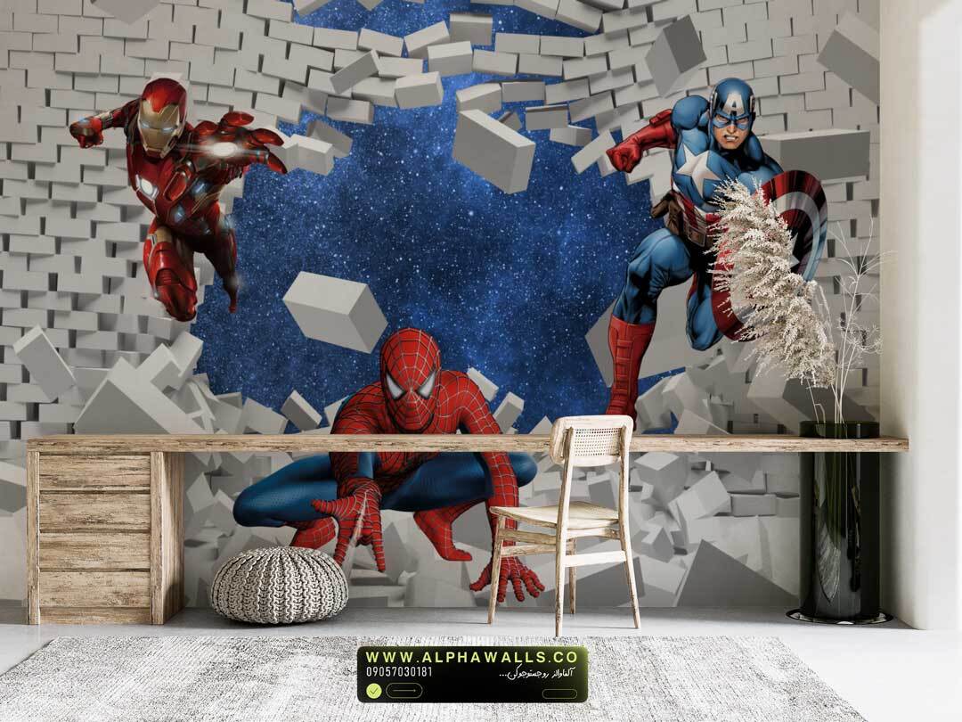  پوستر دیواری سه‌بعدی طرح اسپایدرمن، کاپیتان آمریکا و آیرون‌من 