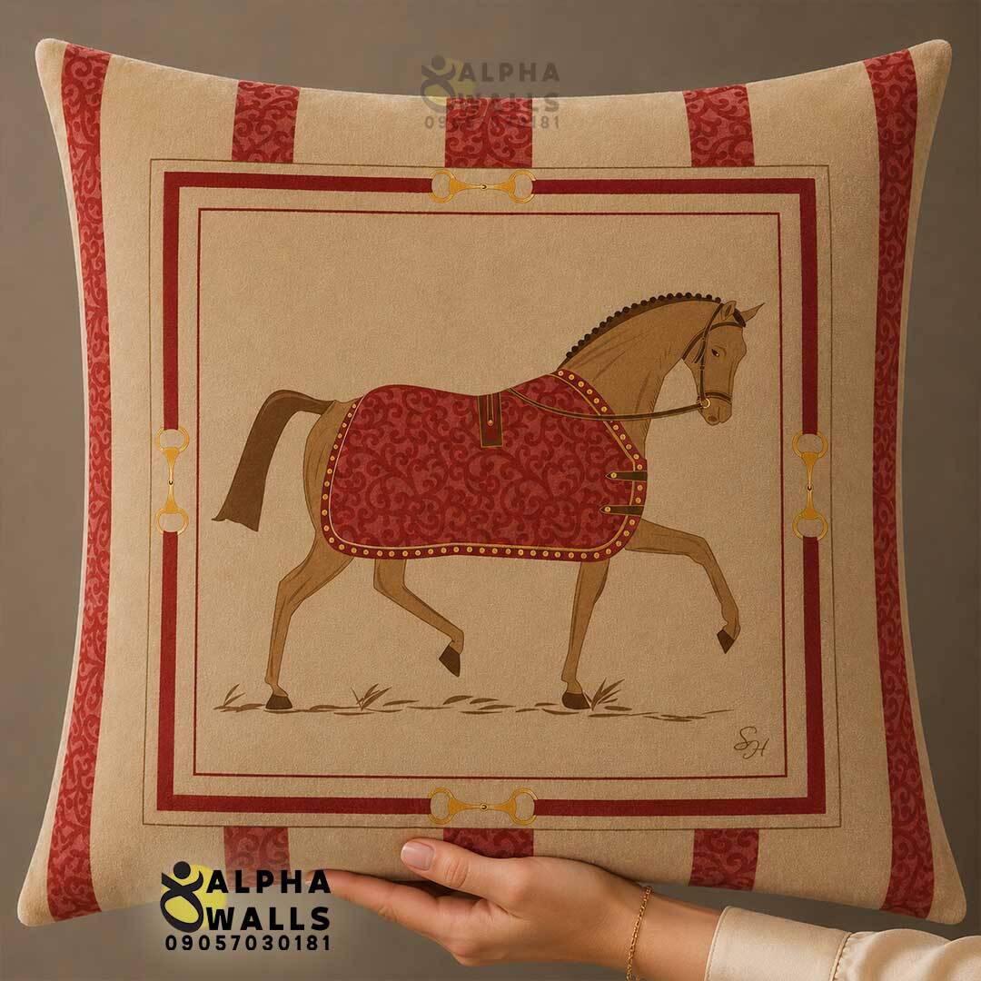 روکش کوسن مخمل طرح اسب کلاسیک مدل Horse Classic