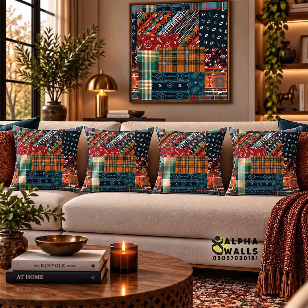  روکش کوسن مخمل طرح پچ‌ورک گلیم و چهارخانه | Kilim Patchwork 