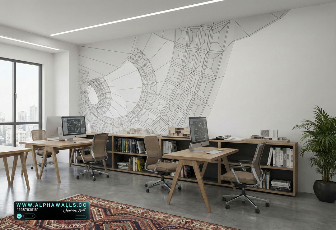  پوستر دیواری دفاتر مهندسی با طرح خطوط هندسی و نقشه سازه‌ای مدرن 