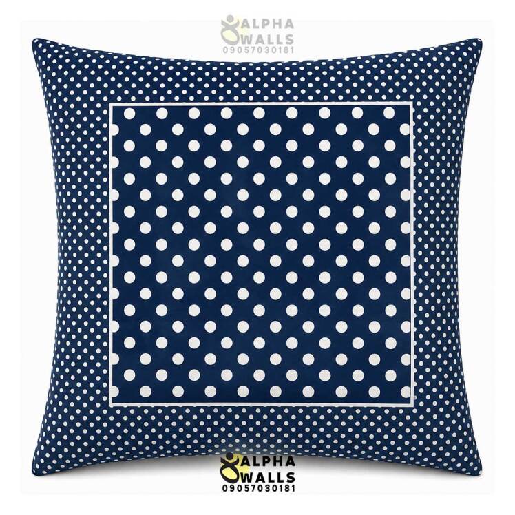 روکش کوسن مخمل طرح خال خالی سرمه‌ای سفید مدل Navy Polka