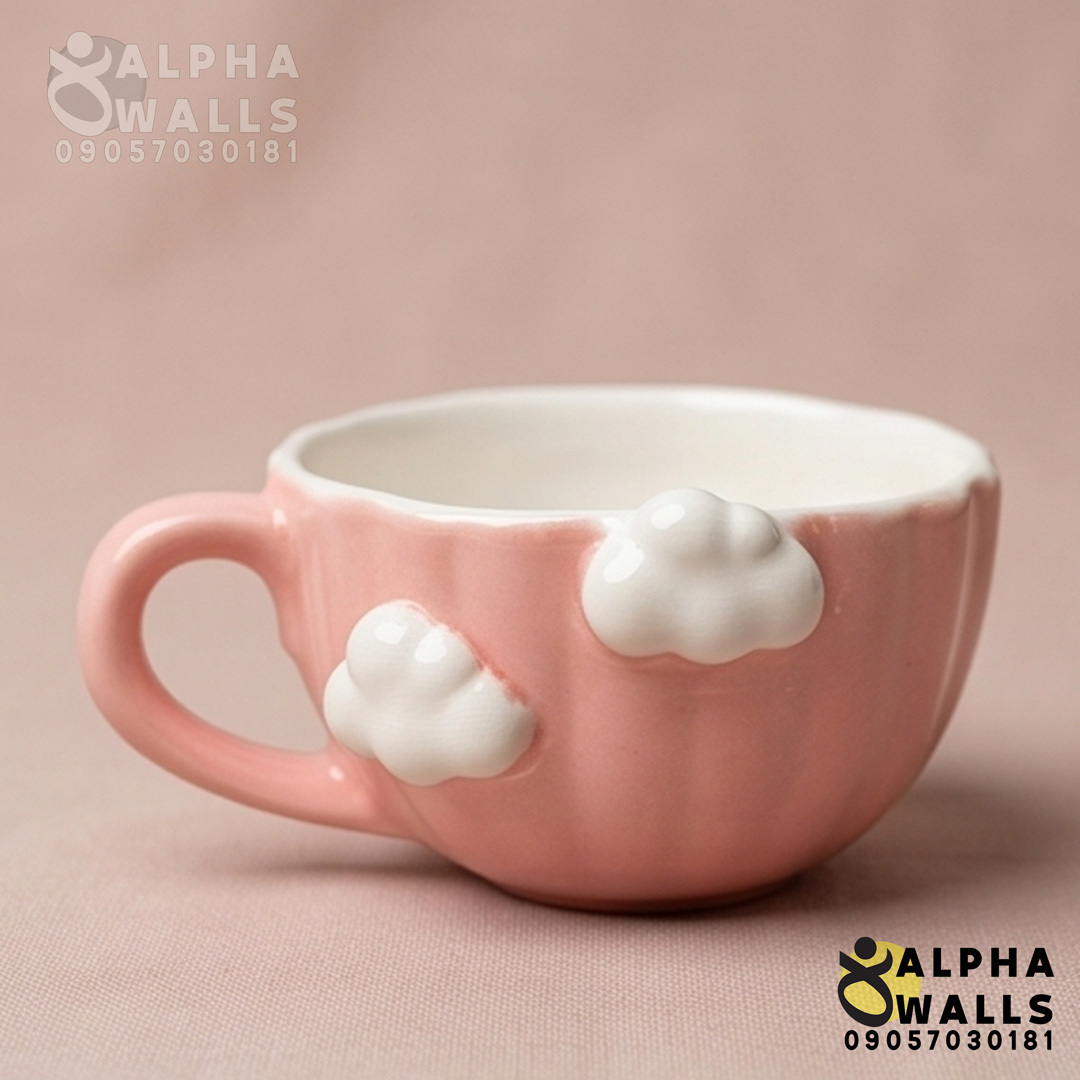  ماگ و فنجان لته خوری مدل Pink and white cloud 