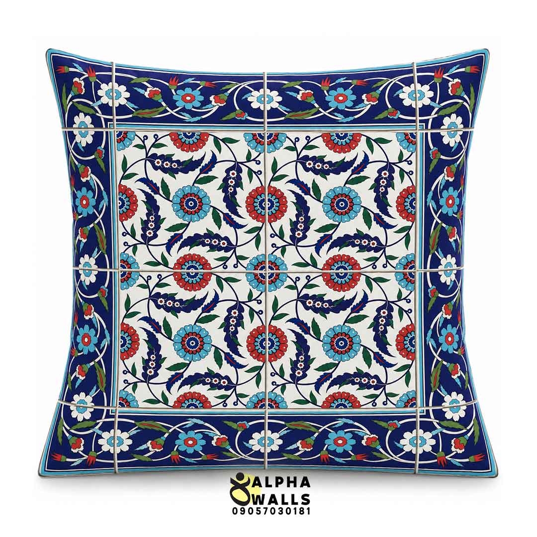 روکش کوسن مخمل طرح کاشی گلدار ایرانی | Persian Floral Tile