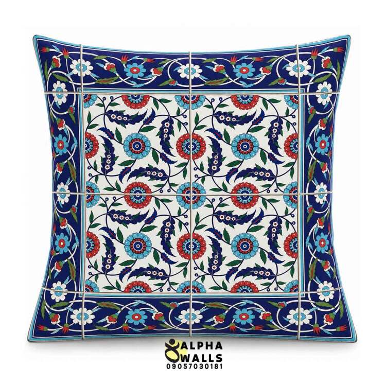 روکش کوسن مخمل طرح کاشی گل‌دار ایرانی | Persian Floral Tile