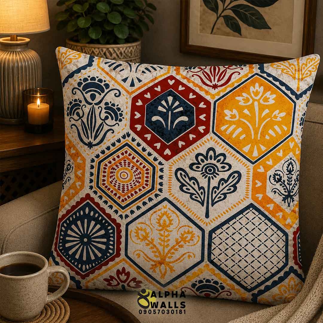 روکش کوسن مخمل طرح کاشی سنتی هندسی مدل Persian Mosaic