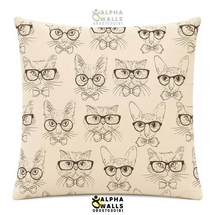 روکش کوسن مخمل طرح گربه عینکی کرم مدل Hipster Cats