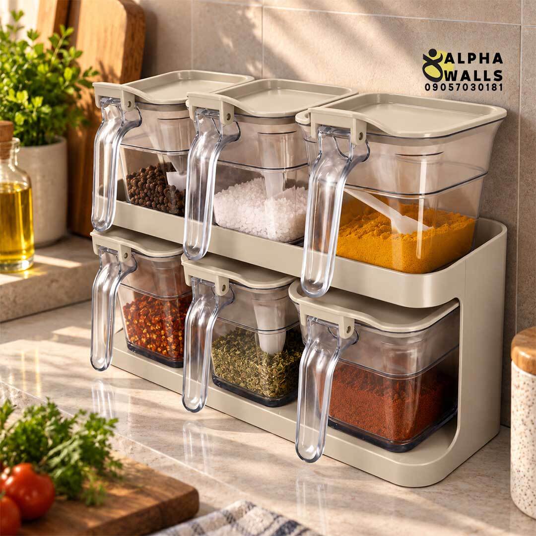 ست جا ادویه ۶ عددی استنددار همراه قاشق مدل اسپایس باکس | SpiceBox 6-Piece Spice Jar Set