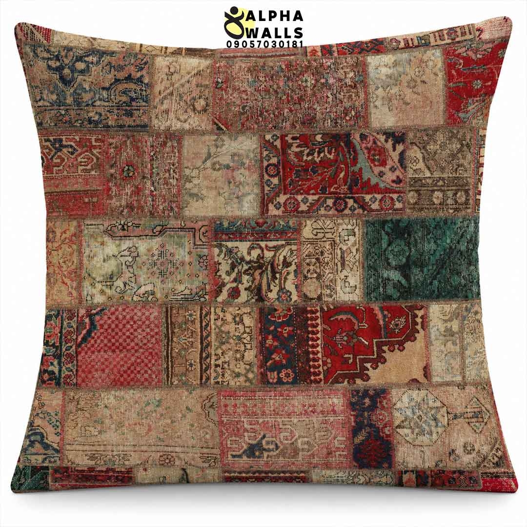 روکش کوسن مخمل طرح تکه فرش ایرانی | Persian Rug Patchwork