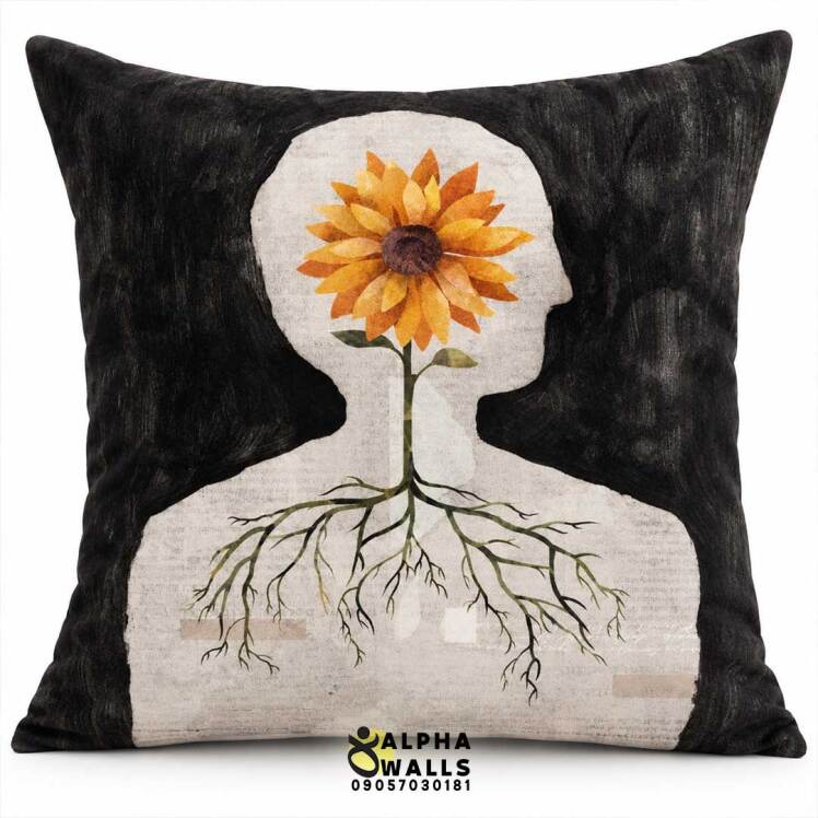 روکش کوسن مخمل طرح انسان و گل آفتابگردان | Sunflower Mind