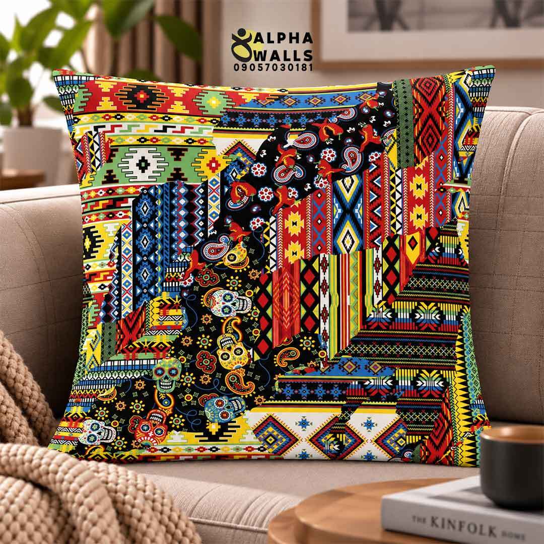  روکش کوسن مخمل طرح پچ‌ورک گلیم رنگارنگ | Colorful Kilim Patchwork 