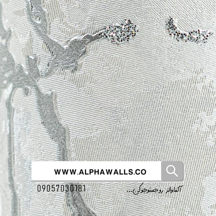  کاغد دیواری سفید رگه دار نقره ای 