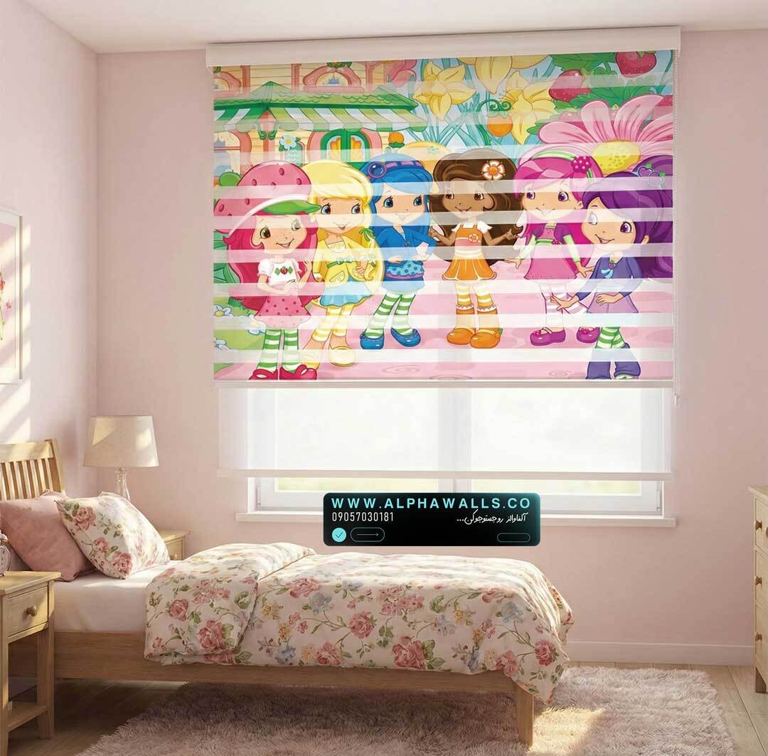  پرده زبرا اتاق کودک طرح دختران آبنباتی با رنگ‌های شاد پاستلی 
