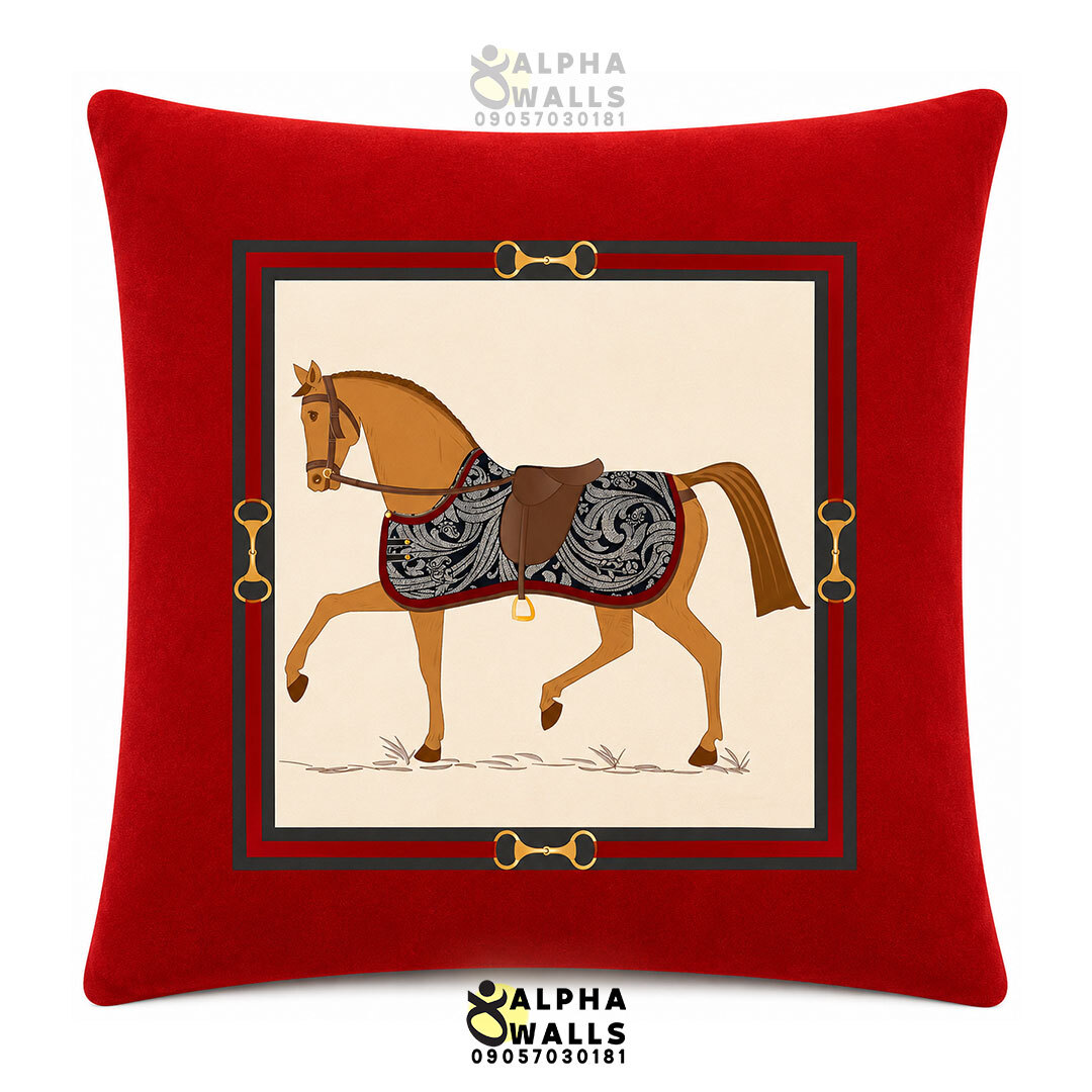  روکش کوسن مخمل قرمز طرح اسب کلاسیک مدل Classic Horse Red 