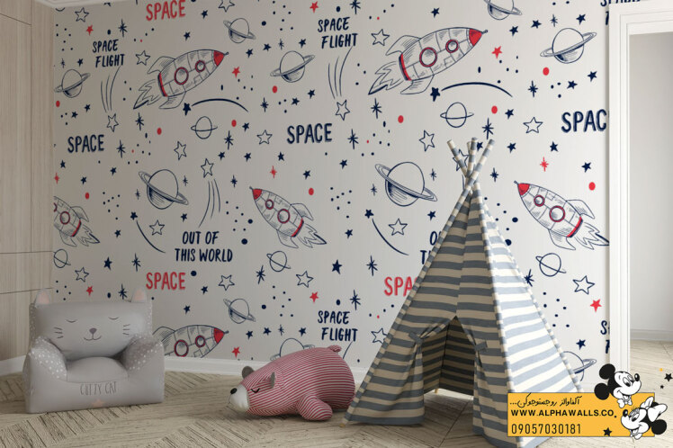 پوستر دیواری کودکانه طرح فضا و موشک