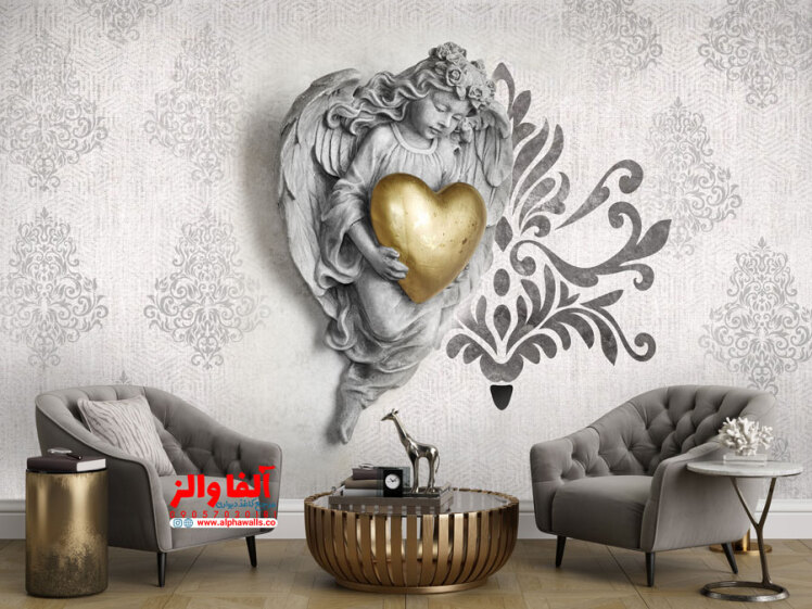پوستر دیواری فرشته و قلب طلایی