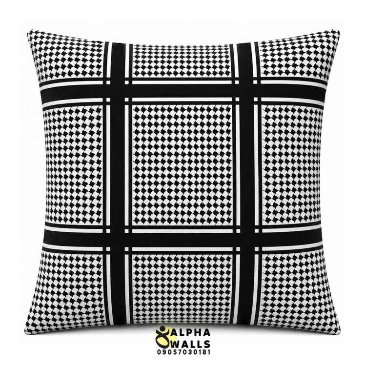 روکش کوسن مخمل طرح چهارخانه مشکی سفید مدل Mono Grid