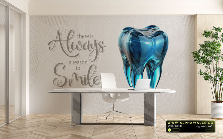 پوستر دیواری دندانپزشکی طرح دندان کریستالی آبی