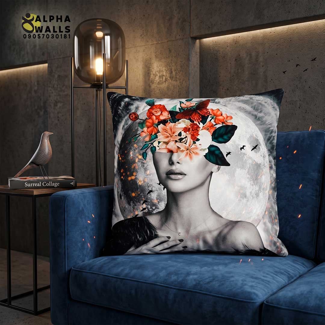 روکش کوسن مخمل طرح سورئال و فانتزی پرتره زن مدل Surreal Floral Portrait