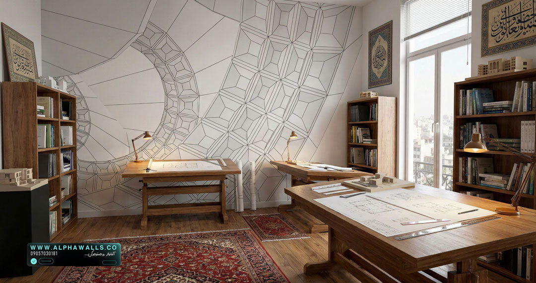  پوستر دیواری دفاتر مهندسی با طرح خطوط هندسی و نقشه سازه‌ای مدرن 
