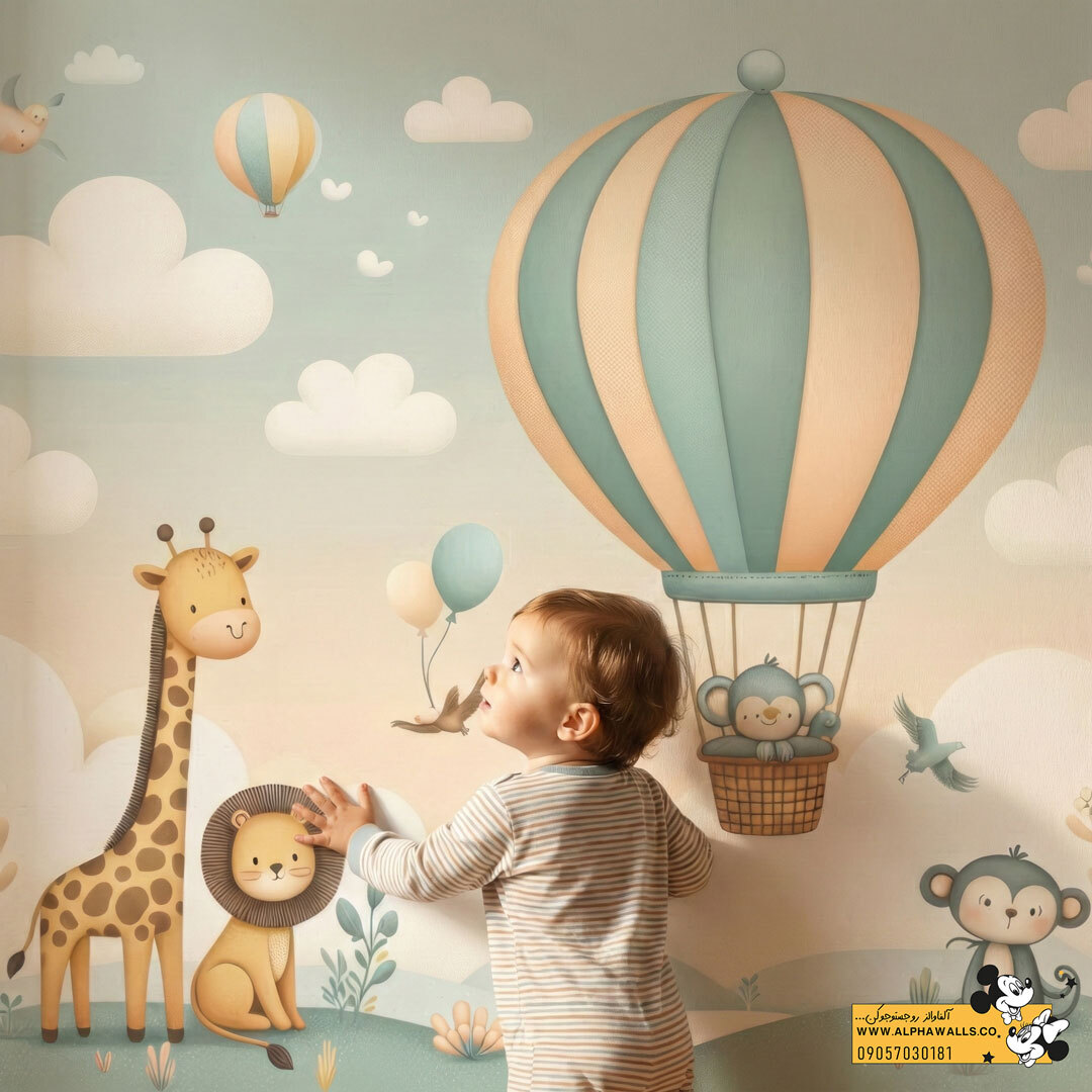  پوستر دیواری کودک طرح بالن و حیوانات پاستلی 