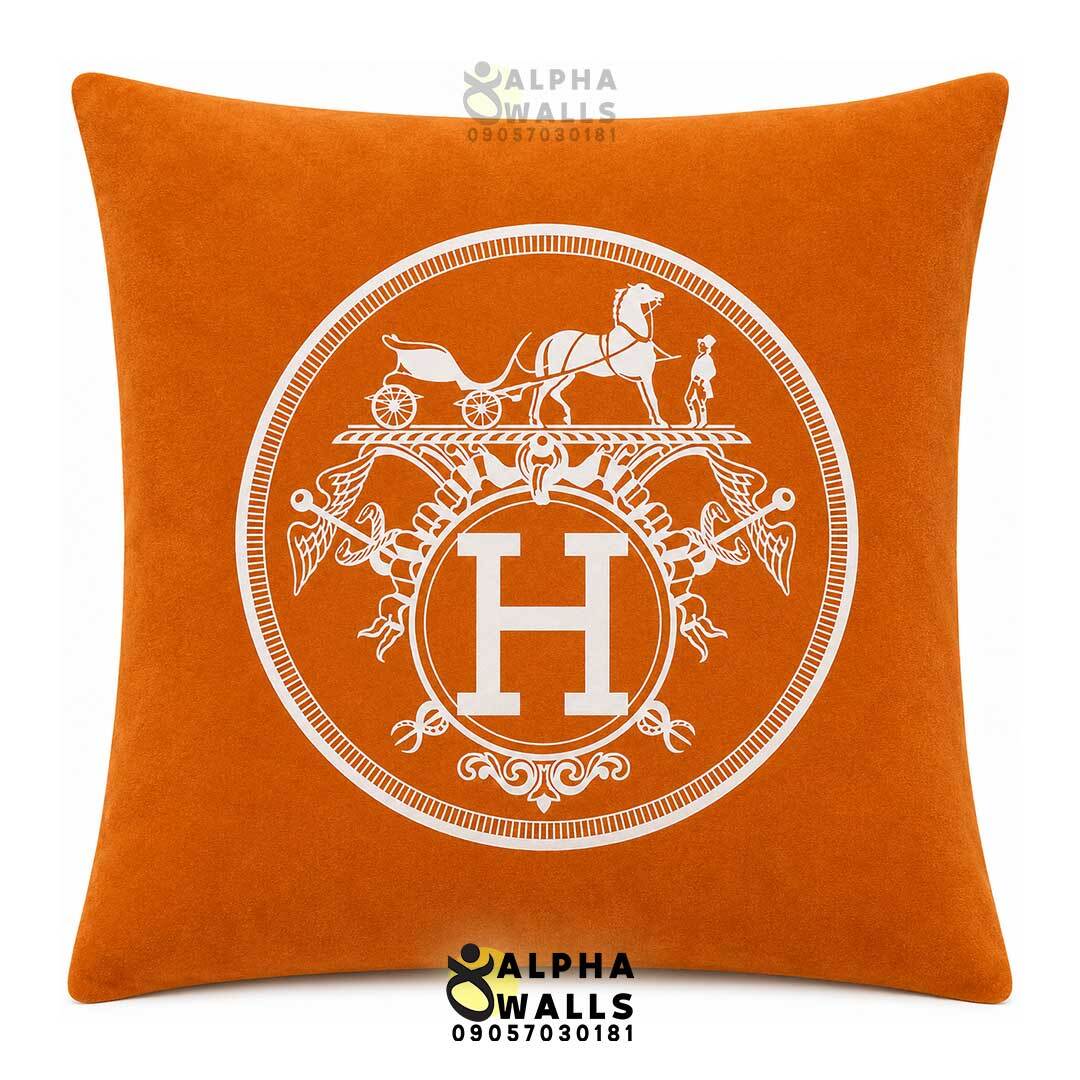  روکش کوسن مخمل نارنجی هرمس مدل Hermes Orange Emblem 