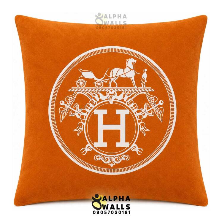 روکش کوسن مخمل نارنجی هرمس مدل Hermes Orange Emblem