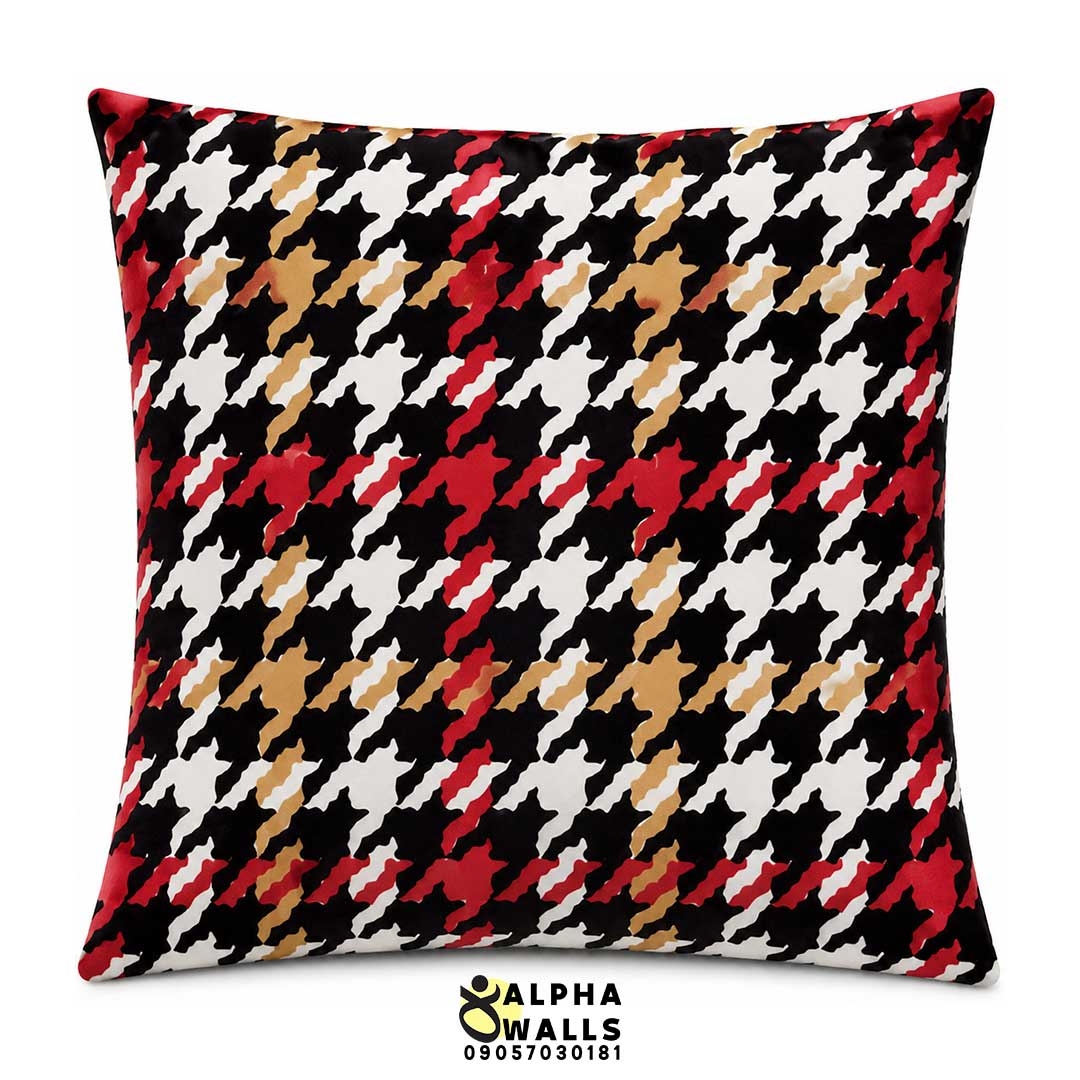 روکش کوسن مخمل طرح پیچازی قرمز مشکی مدل Scarlet Houndstooth