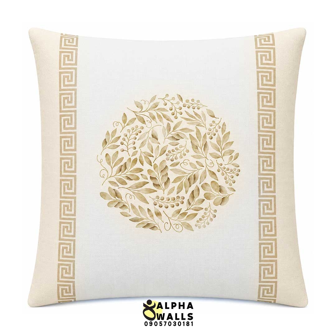روکش کوسن مخمل طرح برگ کلاسیک کرم مدل Ivory Laurel