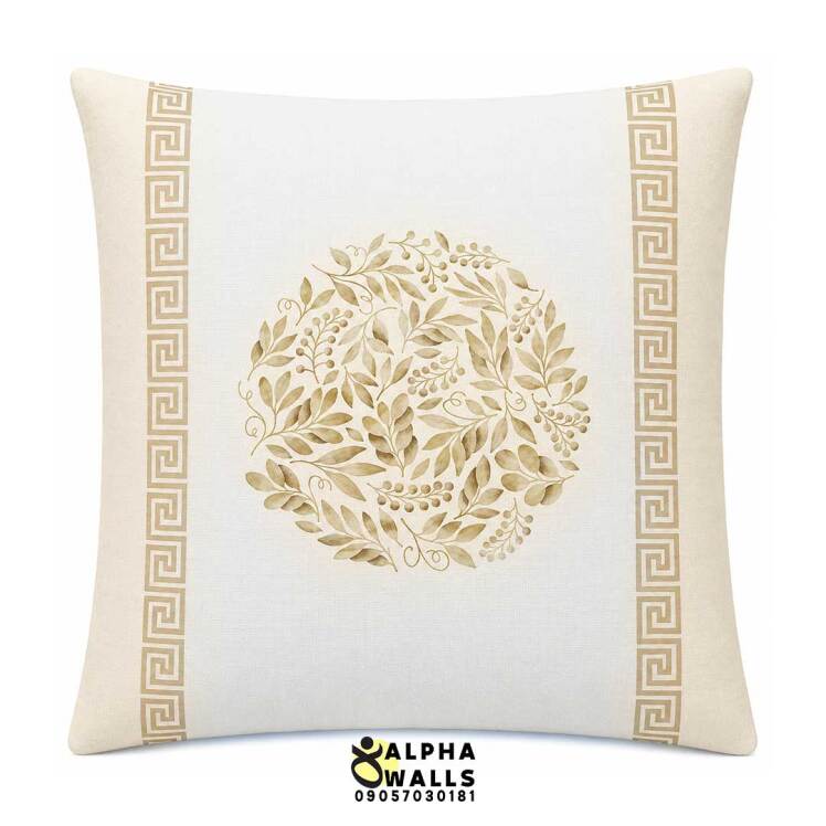 روکش کوسن مخمل طرح برگ کلاسیک کرم مدل Ivory Laurel