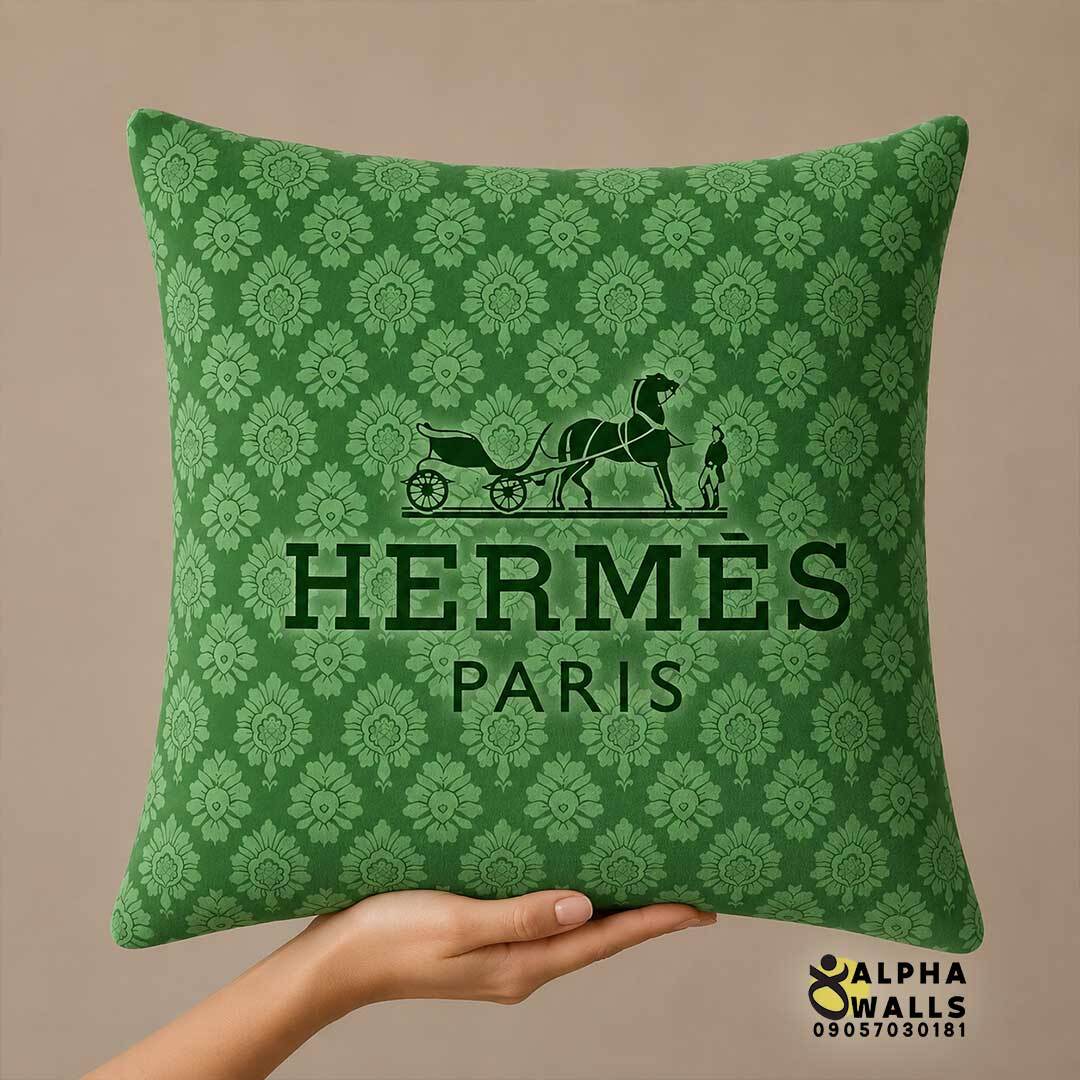  روکش کوسن مخمل سبز طرح مینیمال هرمس مدل Hermes Monogram Green 