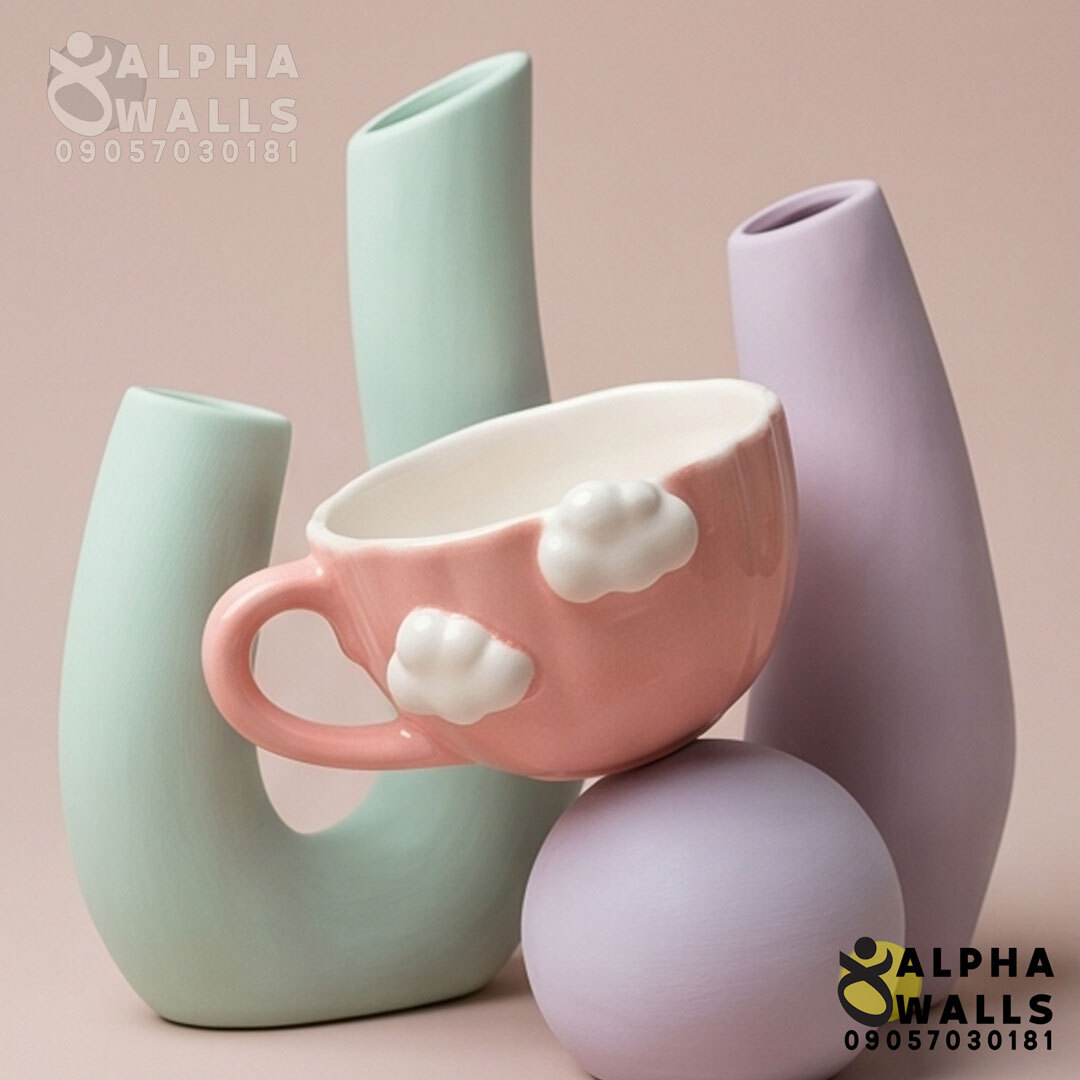  ماگ و فنجان لته خوری مدل Pink and white cloud 