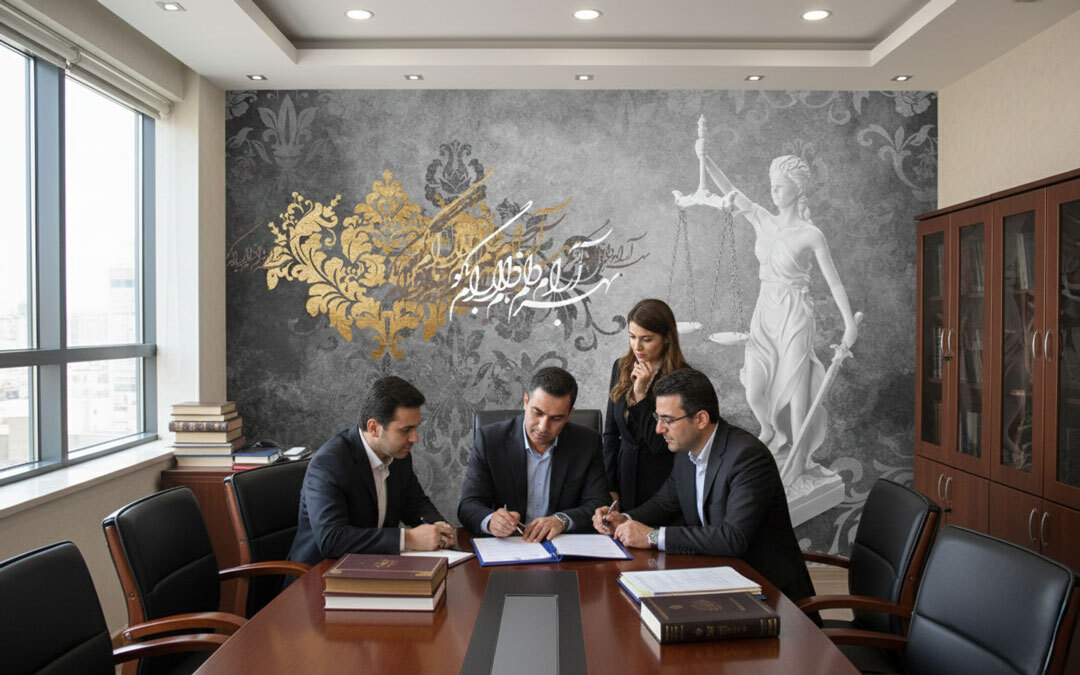  پوستر دیواری طرح ترازوی عدالت و خوشنویسی طلایی 