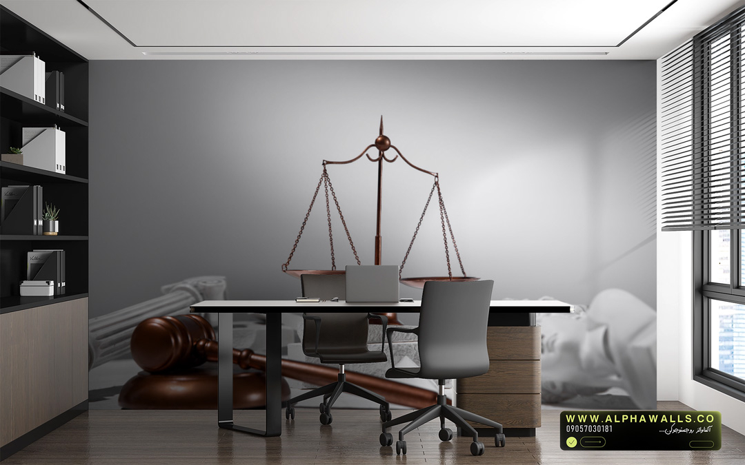  توضیحات محصول – پوستر دیواری حقوقی طرح ترازو و چکش قضاوت 