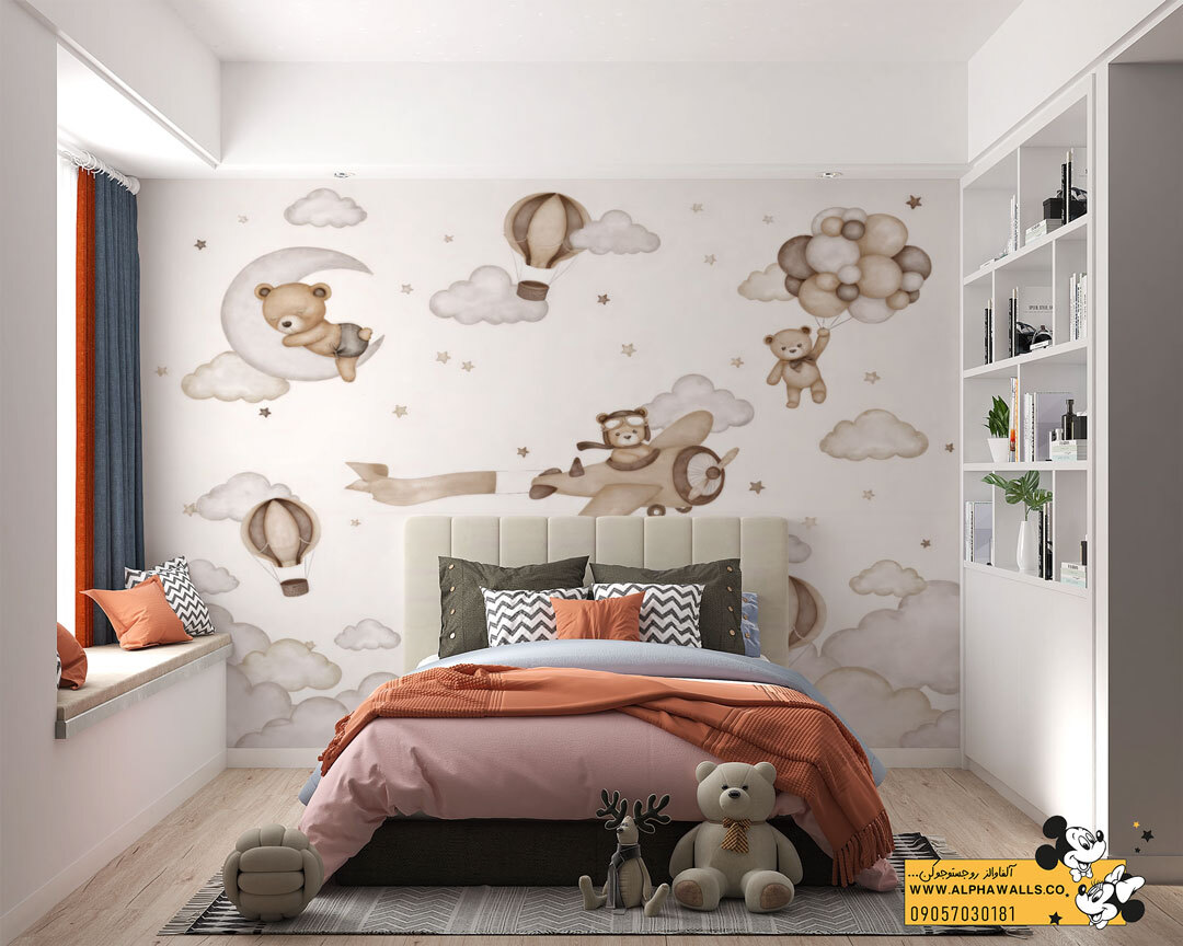 پوستر دیواری کودک طرح خرسهای رؤیایی در آسمان