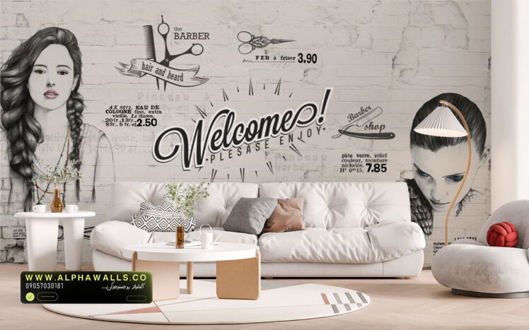 پوستر دیواری سالن زیبایی طرح چهره زن و نوشته Welcome