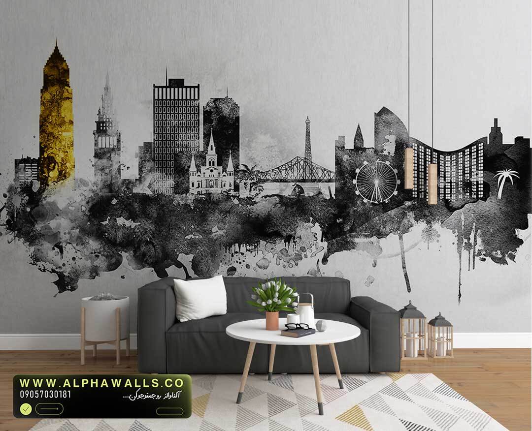  پوستر دیواری طرح اسکای‌لاین شهری با سبک هنری مدرن و مونوکروم 