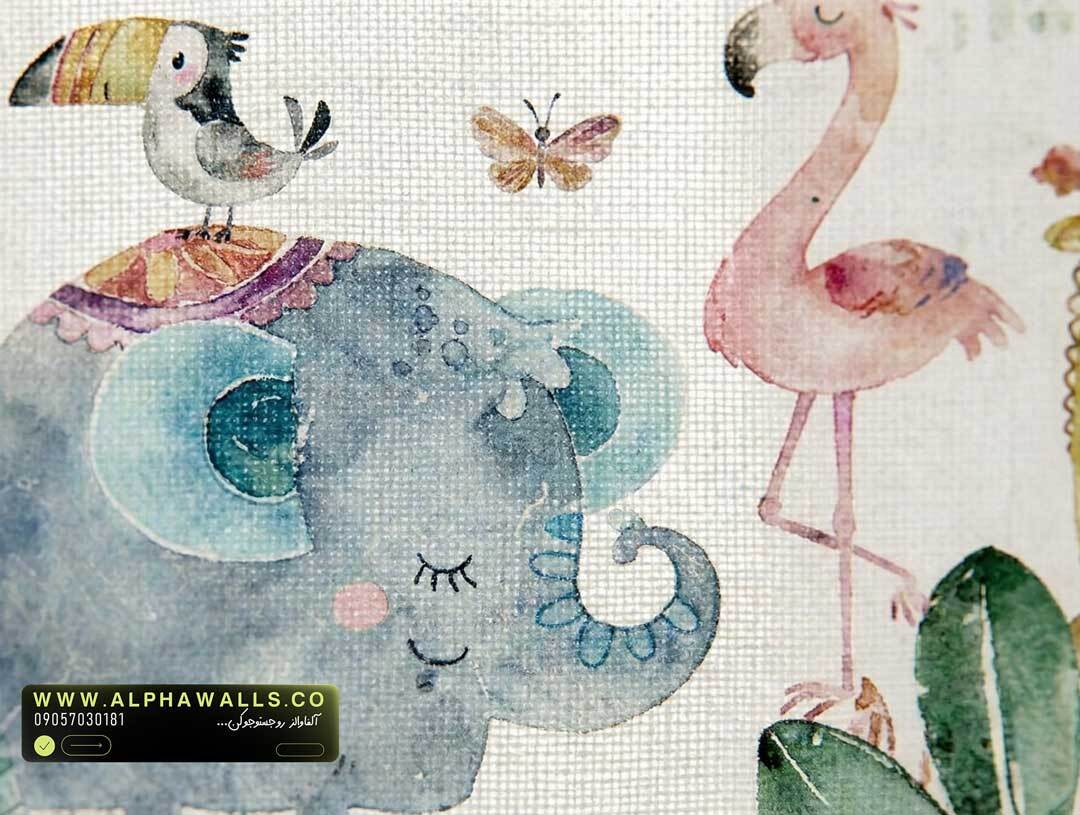  پرده زبرا اتاق کودک طرح حیوانات جنگلی آبرنگی با تم طبیعت ملایم 