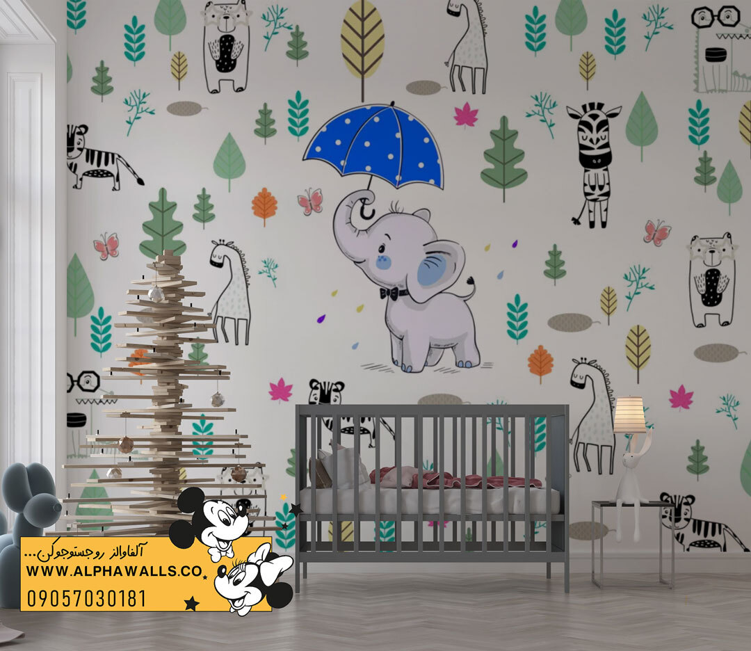  پوستر دیواری کودکانه طرح فیل بامزه و حیوانات جنگلی 