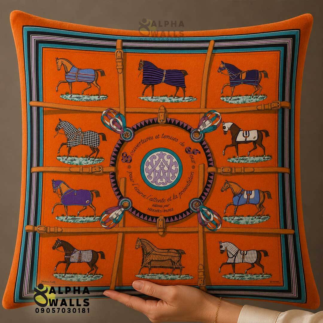  روکش کوسن مخمل طرح اسب‌های هرمس مدل Hermes Equestrian Collection 