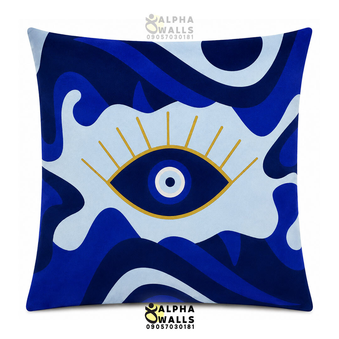 روکش کوسن مخمل طرح چشم نظر آبی مدل Mystic Eye