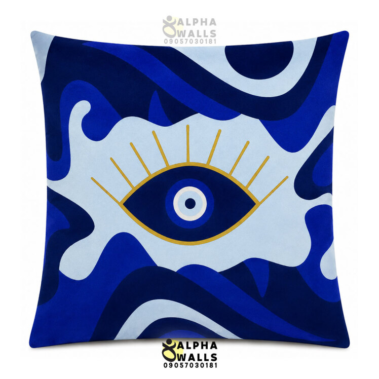 روکش کوسن مخمل طرح چشم نظر آبی مدل Mystic Eye